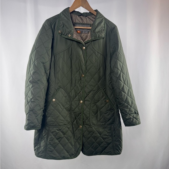 Eddie Bauer Sportshop Quilted Trench Coat in Green Size‎ Petite Medium - Picture 1 of 10